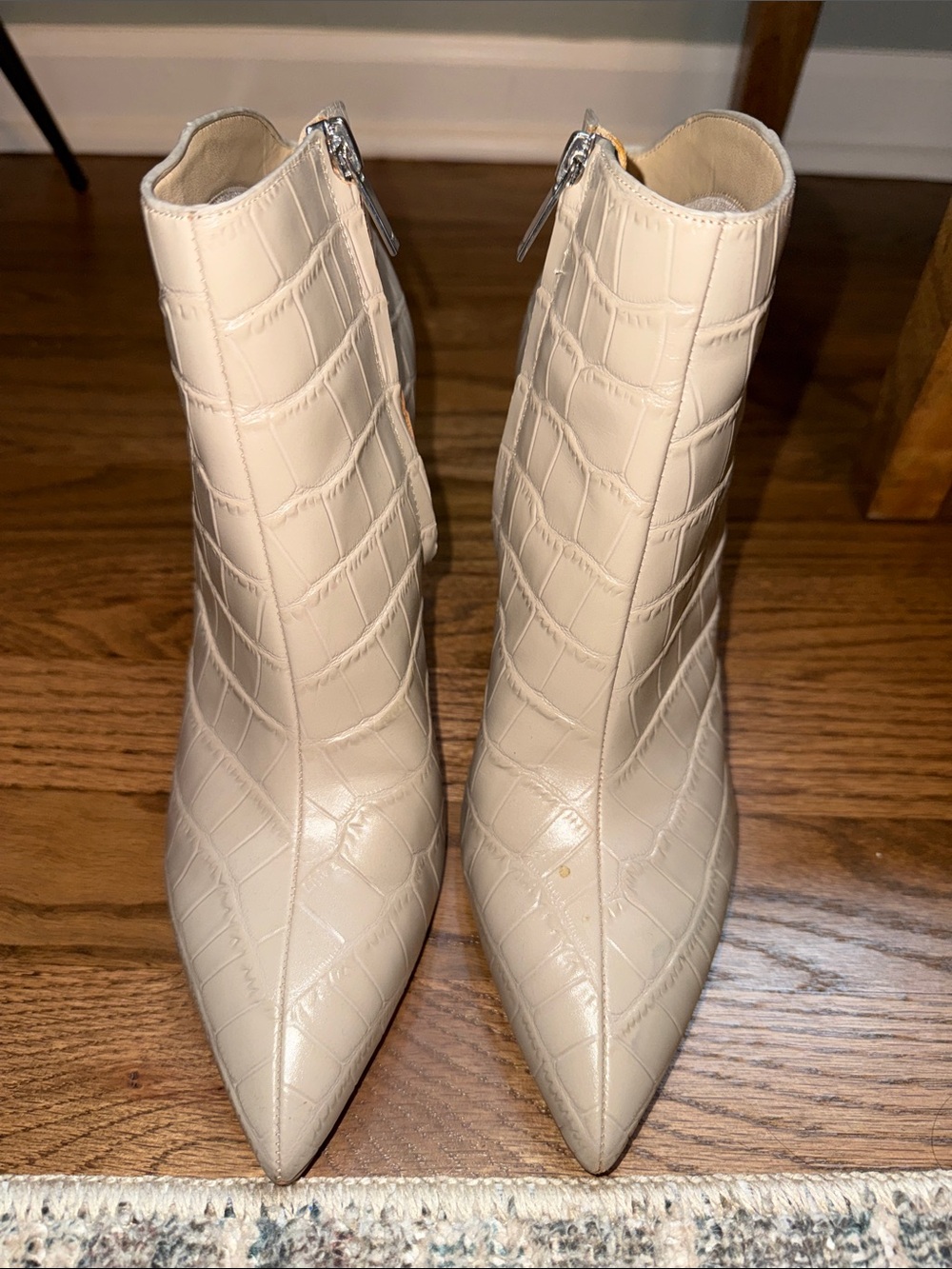 Marc Fisher Cream Croc-Embossed Pointed Toe Ankle Boots